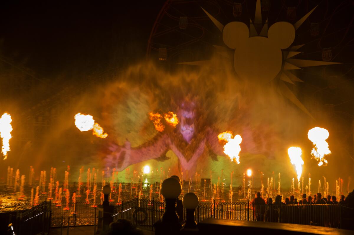 The Lion King projected on a "curtain" of mist at the 2015 launch of the World of Color at Disney California Adventure