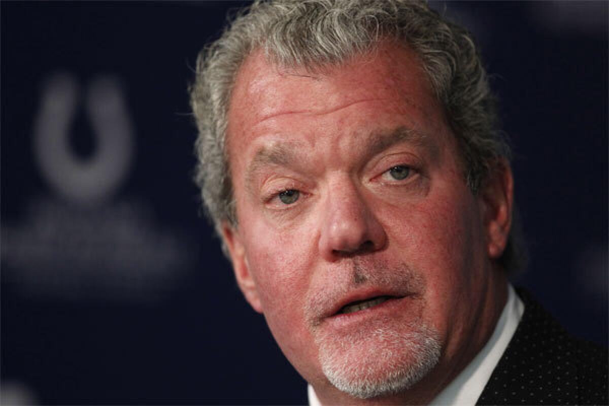 Colts owner Jim Irsay, shown in 2012, was arrested Sunday night on preliminary charges of driving while intoxicated and possession of a controlled substance.