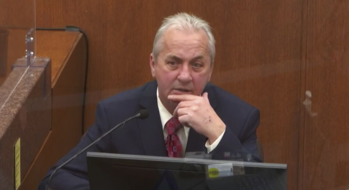 FILE - In this image taken from video, witness Lt. Richard Zimmerman, of the Minneapolis Police Department, testifies on April 2, 2021, in the trial of former Minneapolis police Officer Derek Chauvin in Minneapolis, Minn. Three former Minneapolis police officers on trial for violating George Floyd's civil rights should have intervened to stop fellow Officer Derek Chauvin when he had his knee on the Black man's neck, Zimmerman, the head of the Minneapolis Police Department's homicide unit, testified Thursday, Feb. 10, 2022. (Court TV via AP, Pool File)