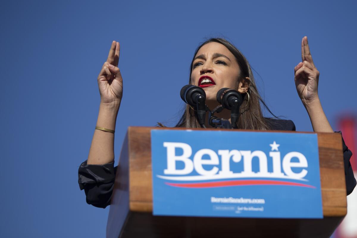 Alexandria Ocasio-Cortez at a Bernie Sanders rally