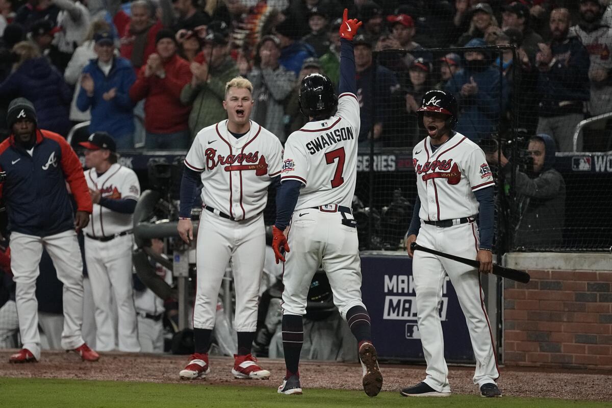 Swanson breaks out with tying HR to spark Braves' big inning - The San  Diego Union-Tribune