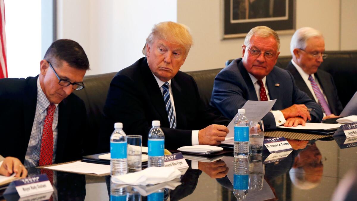 Republican presidential candidate Donald Trump participates in a roundtable discussion on national security in his offices in Trump Tower in New York on Aug. 17.
