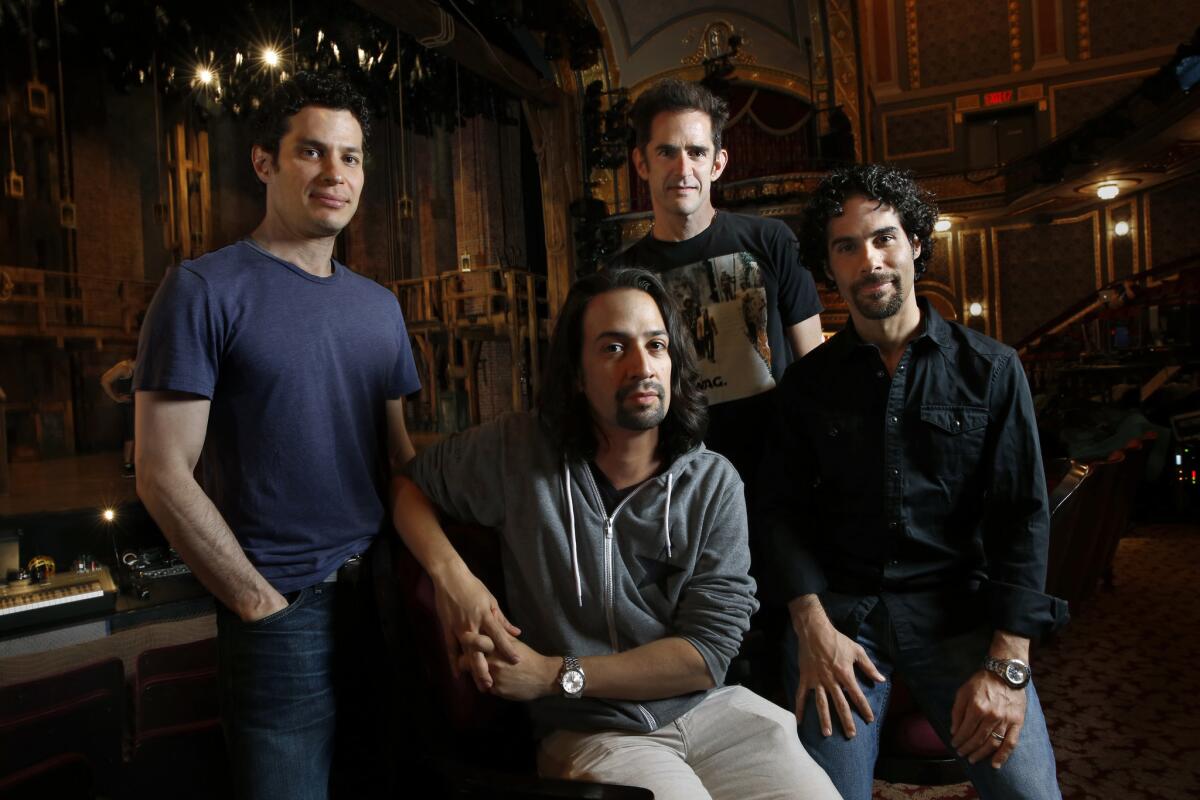 Thomas Kail, left, worked with Lin-Manuel Miranda, Andy Blankenbeuhler and Alex Lacamoire.