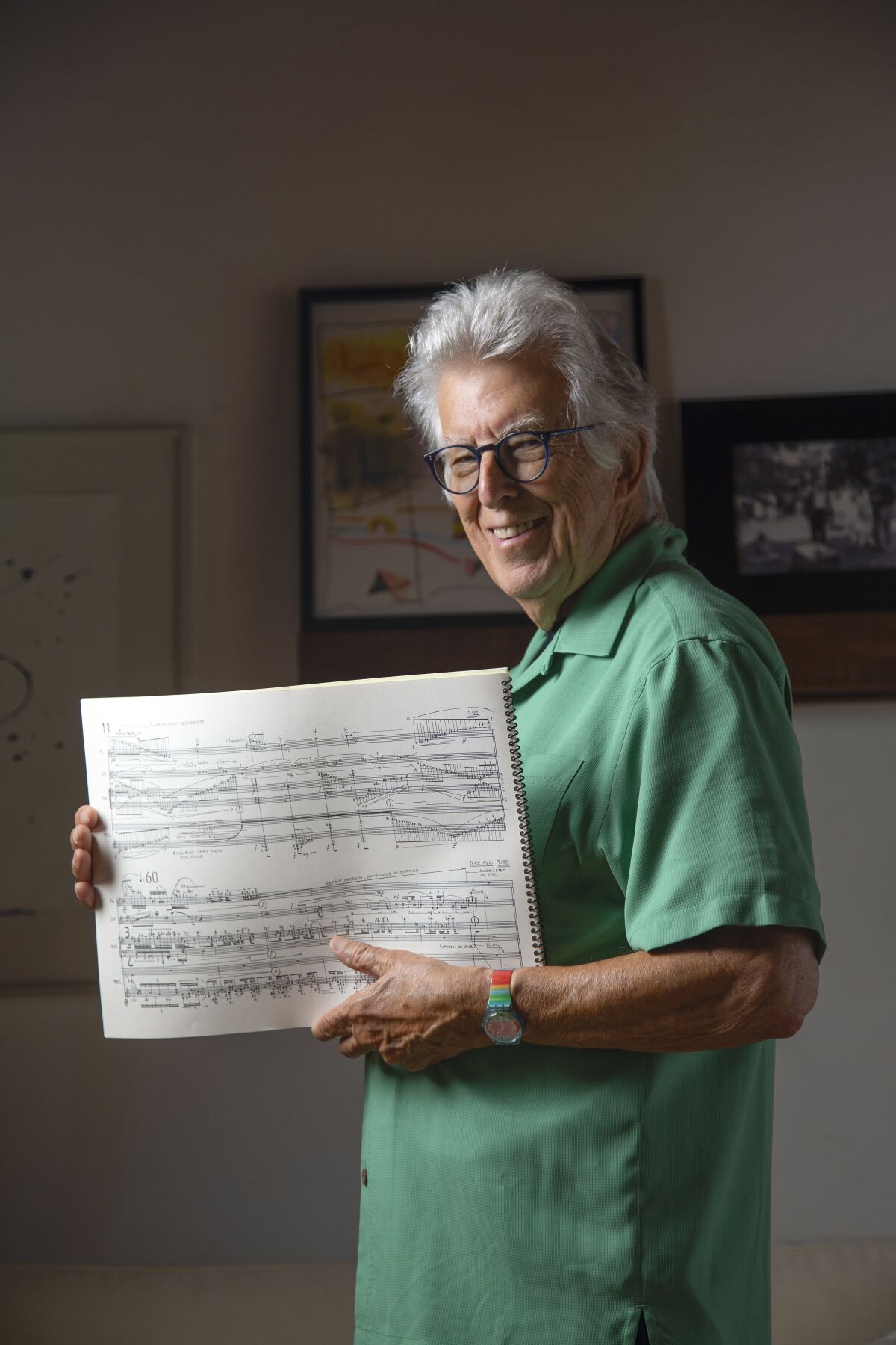 Pulitzer Prize-winning classical music composer and UC San Diego professor Roger Reynolds is shown at his home in Del Mar. Recalling his first year of teaching at UCSD, he says: "The students smoked pot in class and brought their dogs!"