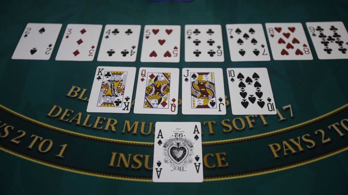 Get ready for a little math: In blackjack, numbered cards are all face value, while 10s, jacks, queens and kings are all worth 10. The ace can be used as either 1 or 11, whichever makes the better hand.