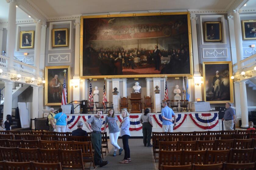 Faneuil Hall's upstairs Great Hall, a site of speeches and debates for more than 200 years, is a key attraction in Boston. It's part of Boston National Historical Park and the Freedom Trail route of historic structures.