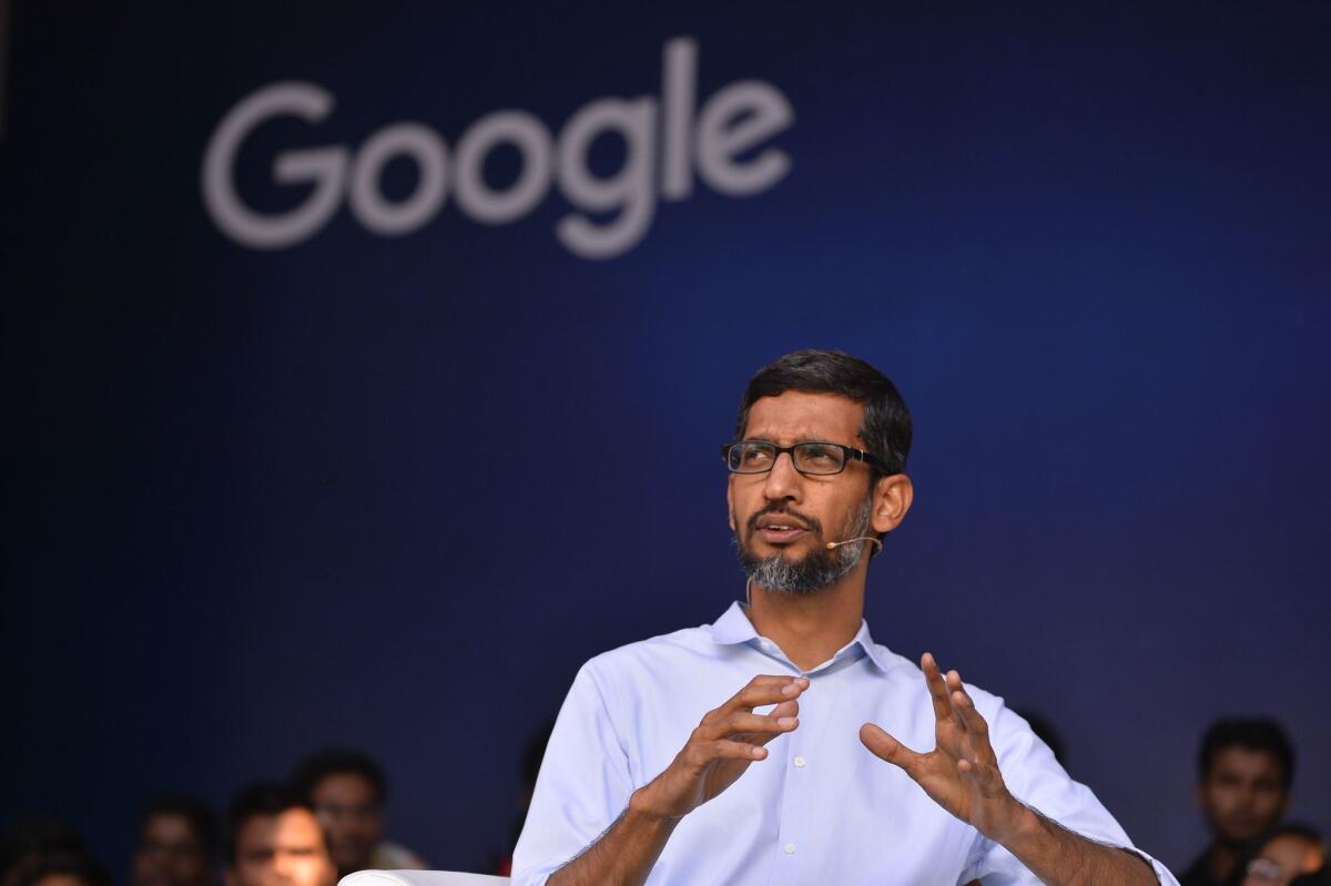 Google Inc. CEO Sundar Pichai addresses students during a forum at the Indian Institute of Technology in Kharagpur on Jan. 5.