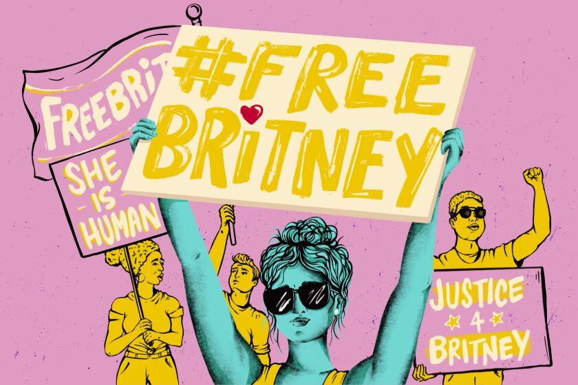 Illustration of protesters holding up "Free Britney" signs.