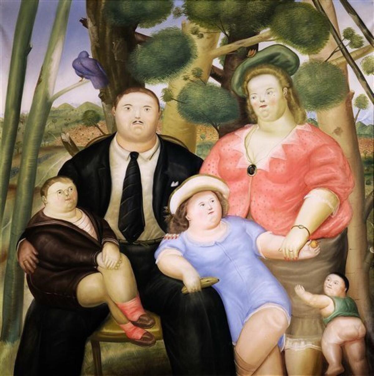 Una familia es una de las obras del artista colombiano Fernando Botero que fueron subastadas en Nueva York el miércoles 25 de mayo del 2011. Imagen distribuida por Sotheby's. (Foto AP/Sotheby's)