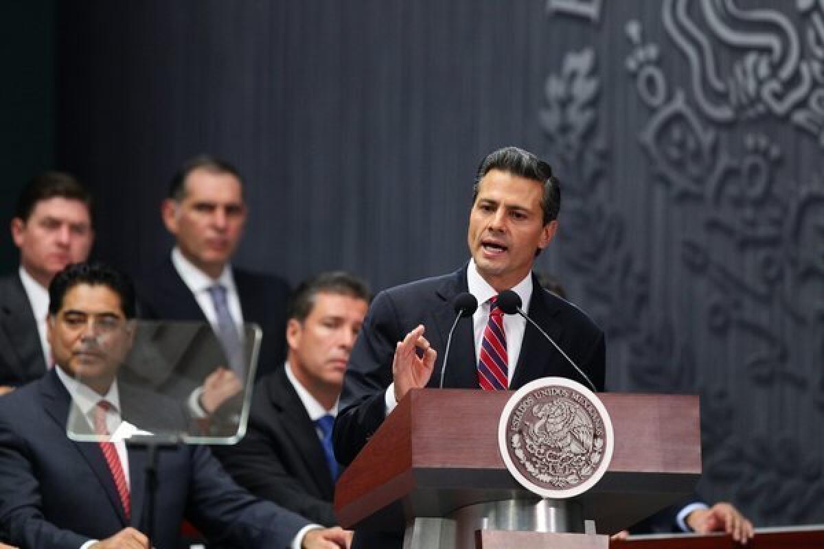 Mexican President Enrique Pena Nieto speaks on fiscal reform at the presidential residence in Mexico City.