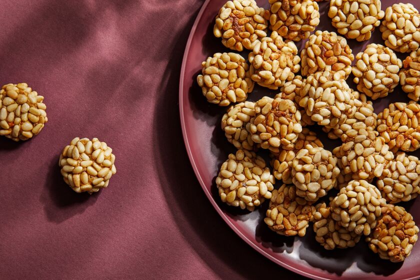Pine nut cookies sweetened with dates, raisins and dried apricots.