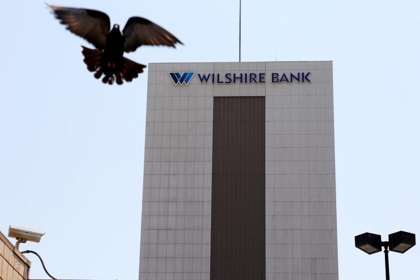The headquarters of Wilshire Bank on Wilshire Boulevard in Koreatown.