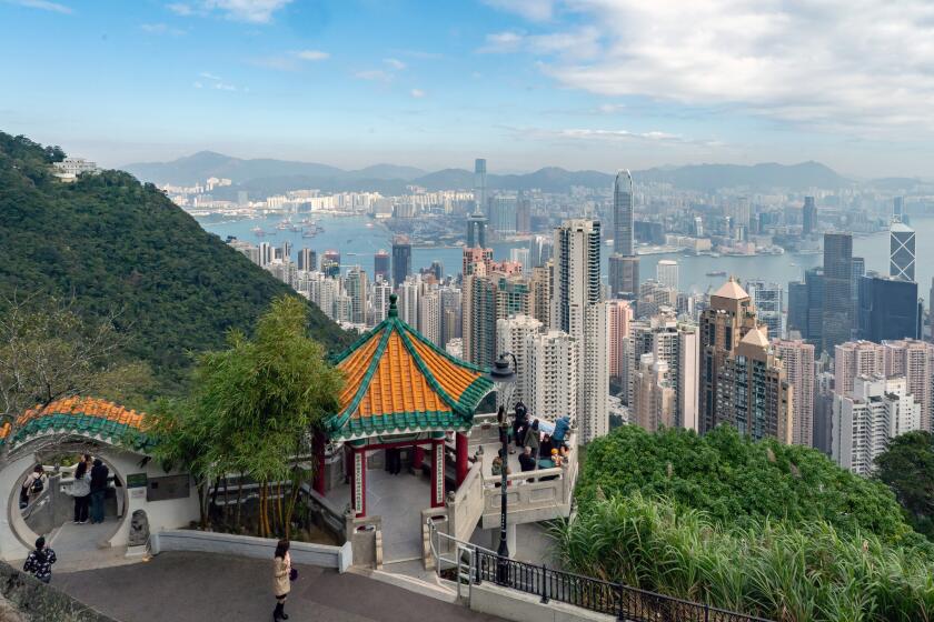 Hong Kong's skyline view from an overlook.