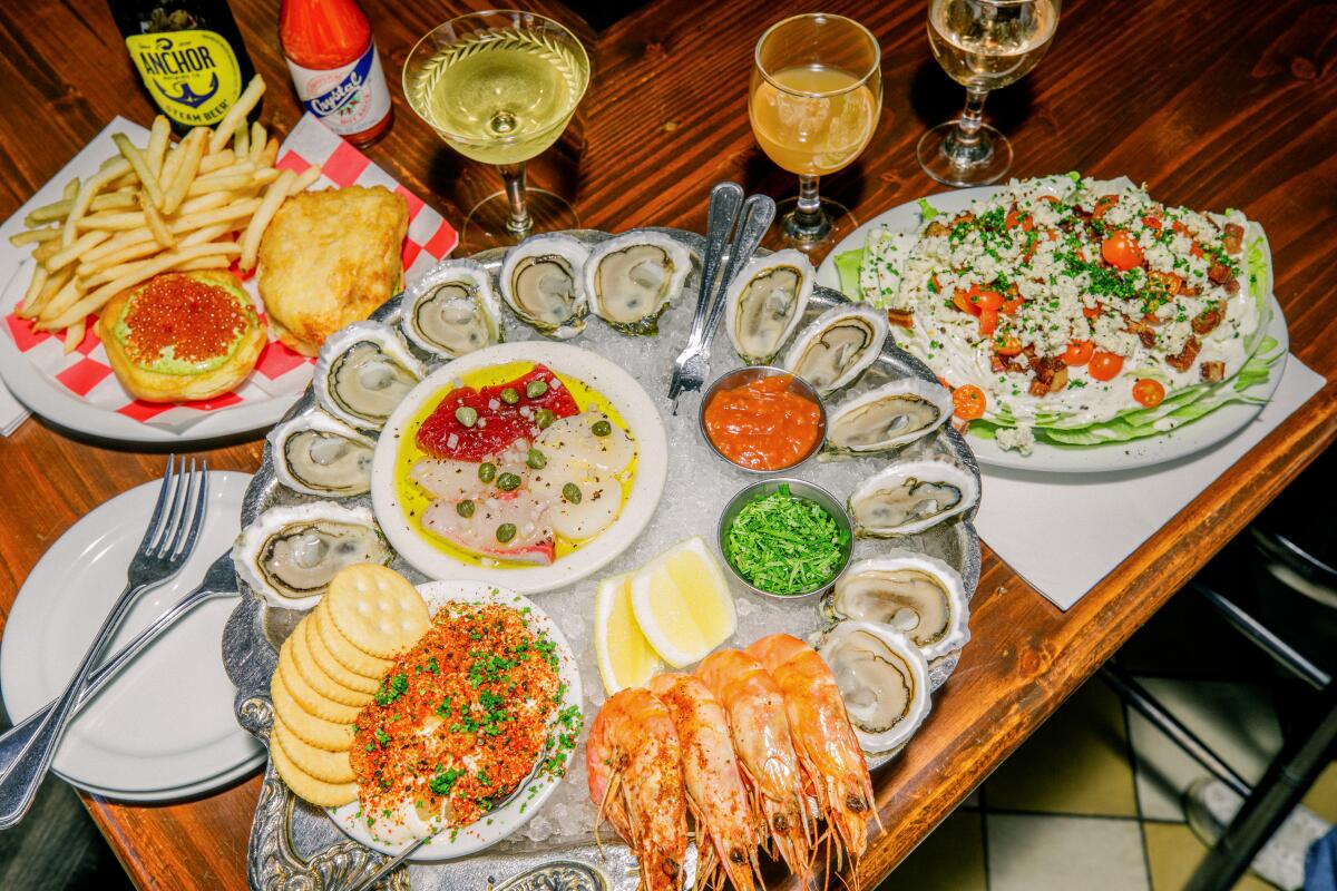 A spread of food from Found Oyster in Los Angeles