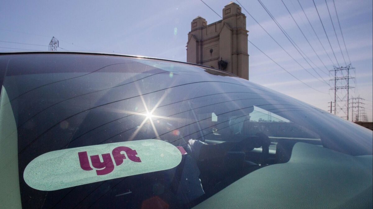 A Lyft driver in downtown Los Angeles. The company had a rough second day of trading.