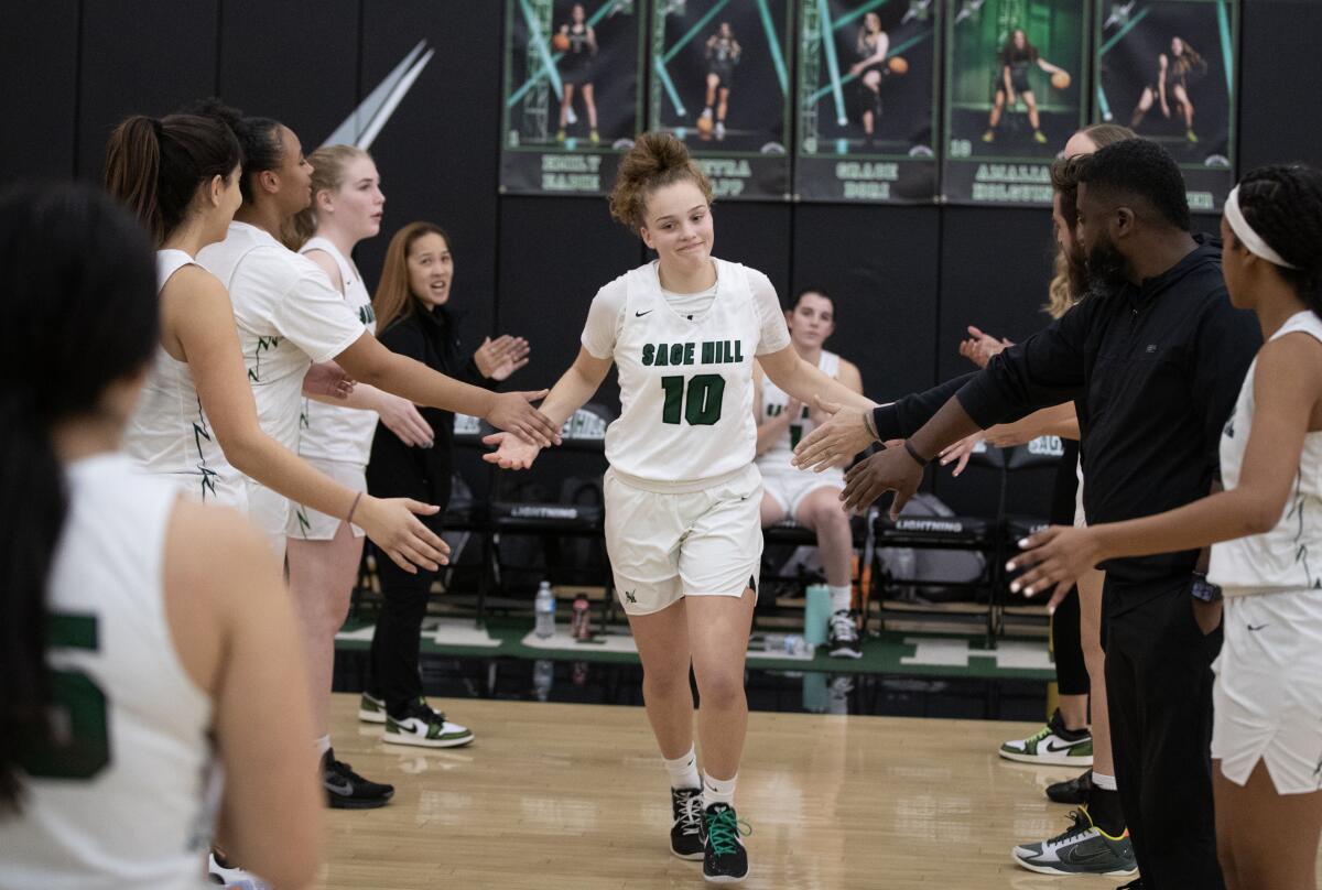 Sage Hill Academy High point guard Amalia Holguin is introduced before a game.