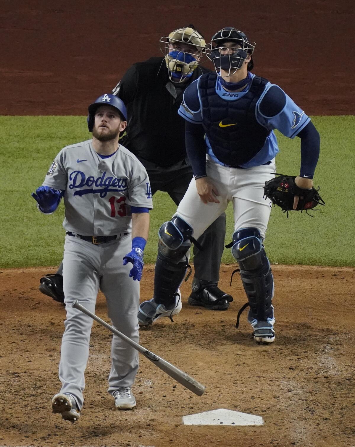 Dodgers first baseman Max Muncy hits a solo home run in the fifth inning against the Rays in Game 5.