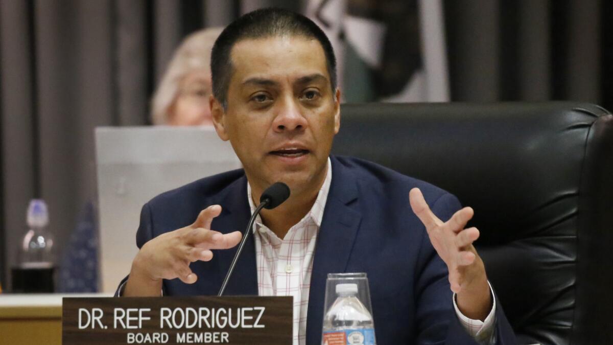 Charter school backers endorsed Ref Rodriguez but are reticent about getting behind a successor for the school board member, who resigned in July after pleading guilty to campaign finance violations.