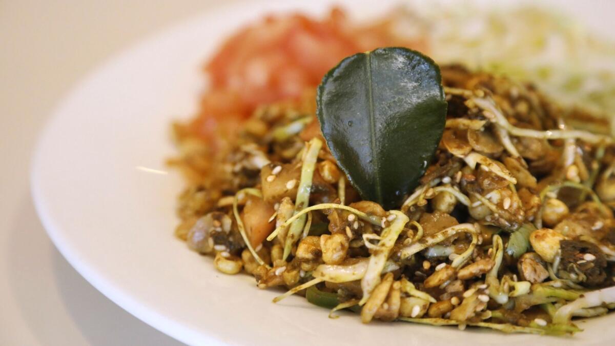 Tea leaf salad is on the menu at Mutiara Food & Market in Inglewood.