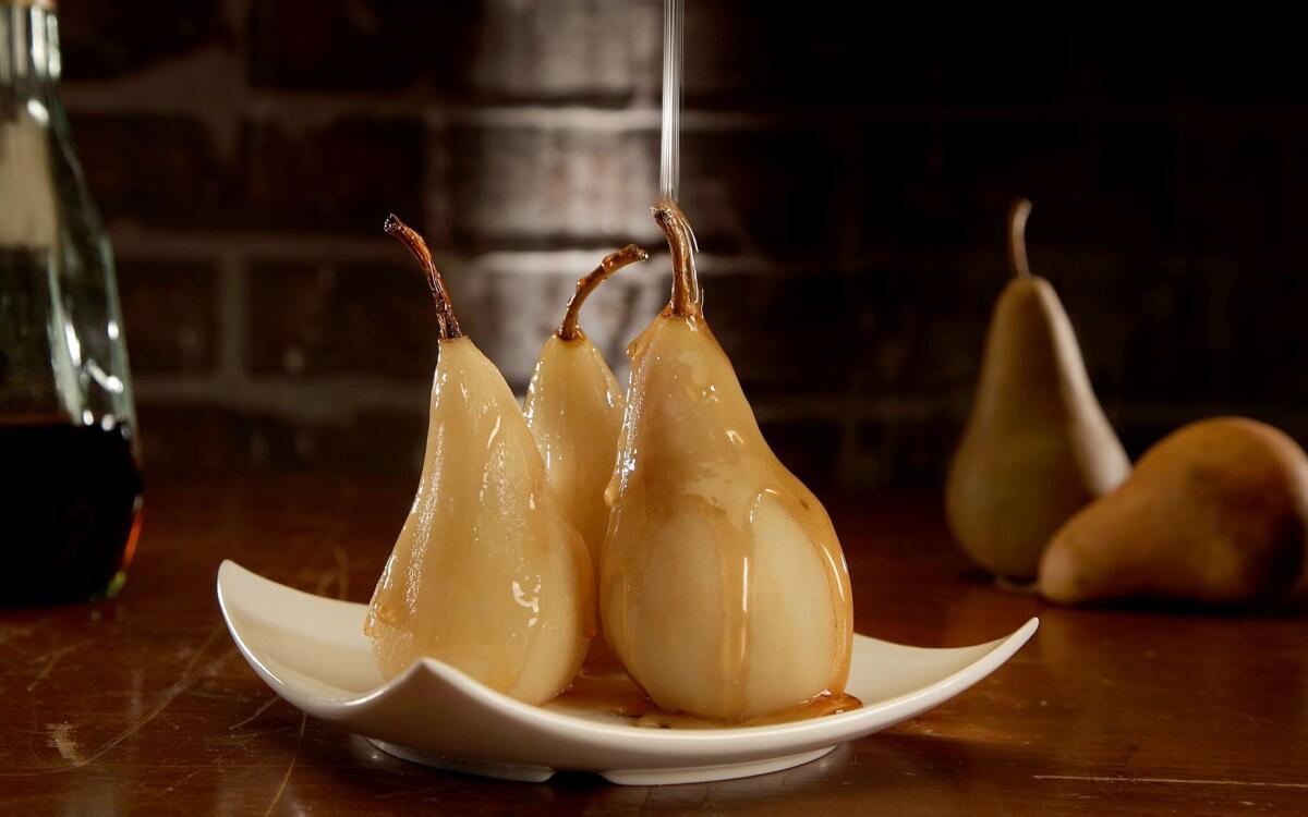 Brandy-glazed pears