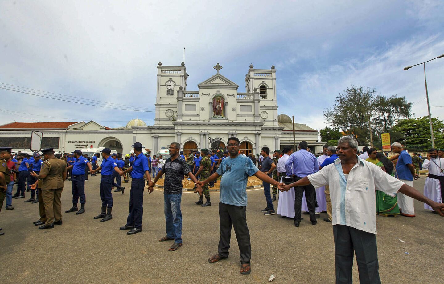 Sri Lankan soldiers secure the area after an explosion at St. Anthony's Shrine in Colombo.
