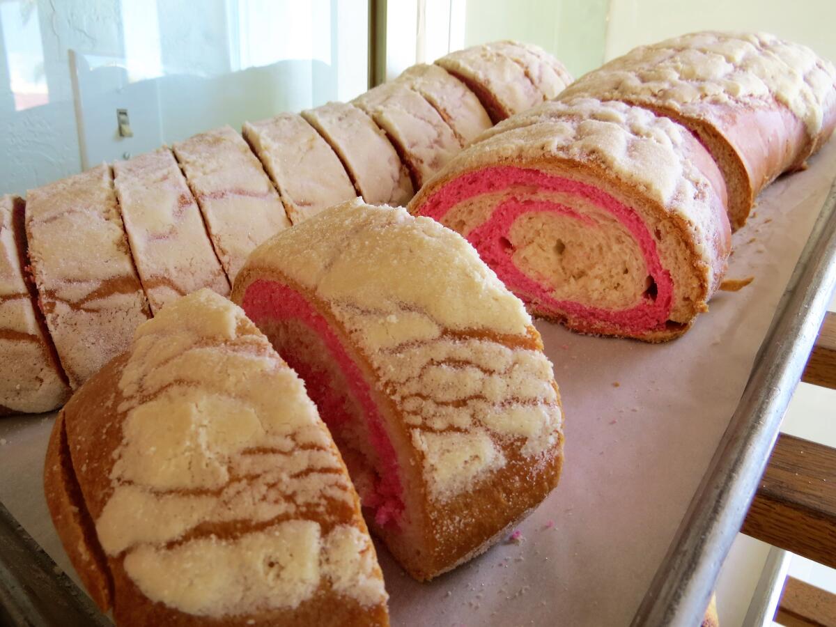 A sugar-topped Mexican rolled bread for sale at newly opened Camila's Bakery in Escondido.