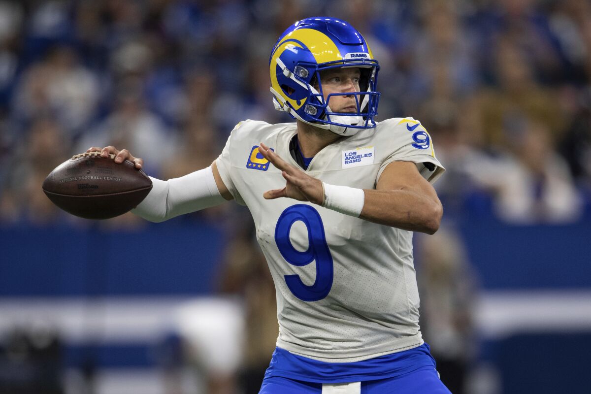 Rams quarterback Matthew Stafford throws against the Indianapolis Colts on Sept. 19.