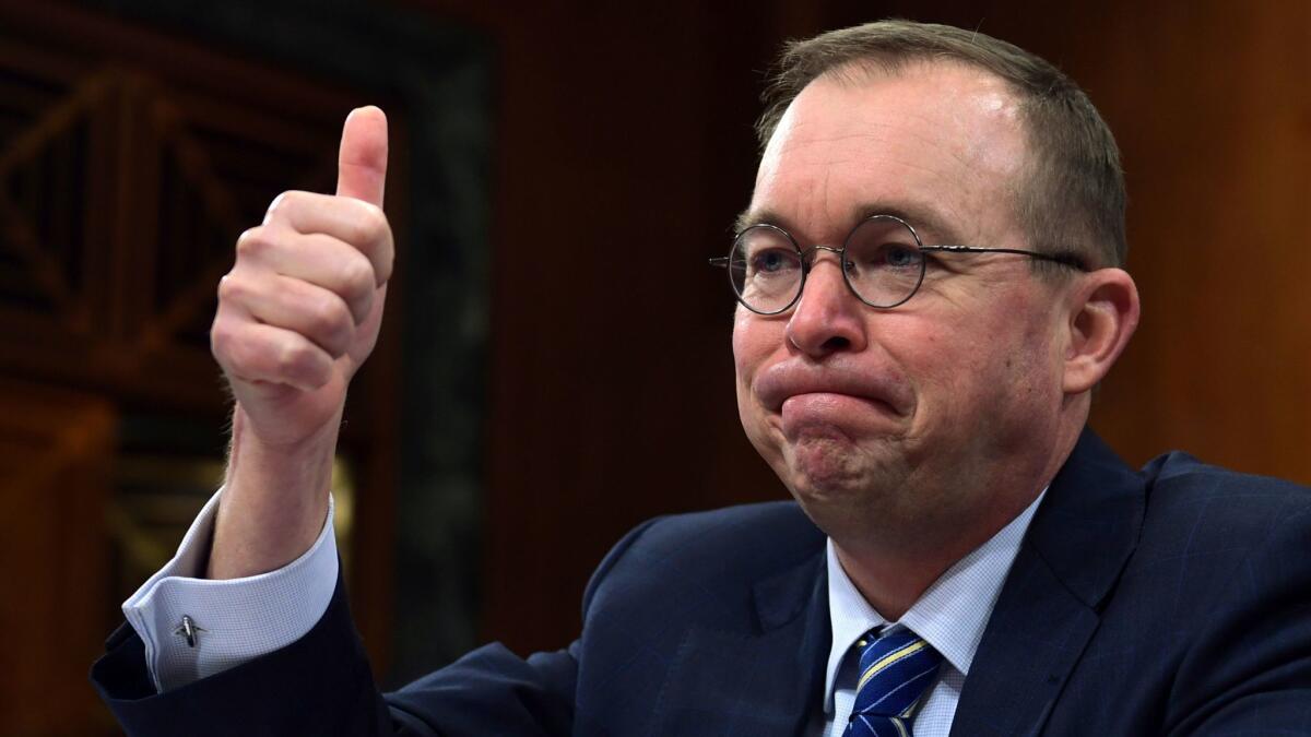 Budget Director Mick Mulvaney, seen here in congressional testimony in February, likened the Trump administration's food-box idea to Blue Apron, a service that delivers ready-to-cook meal packages to affluent consumers.
