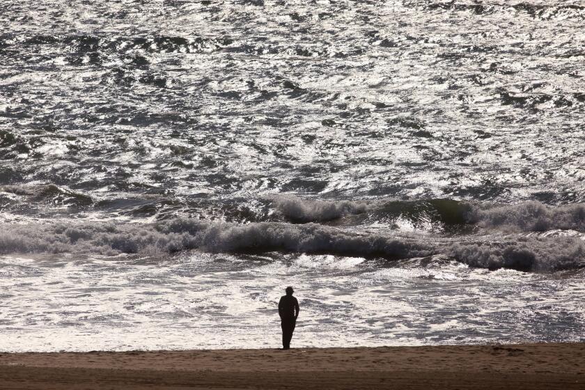 PLAYA DEL REY, CA - MARCH 27, 2020 - In a city of millions like Los Angeles it's surprising how lonely one can feel in the time of coronavirus. Some in Play Del Rey discovered this in a near empty beach after the L.A. County announced the closures of all beaches and trails in an effort to reduce crowds as officials try to enforce social-distancing guidelines to slow the spread of coronavirus on March 27. 2020. "The crowds we saw at our beaches last weekend were unacceptable," said County Supervisor Janice Hahn said in a statement. "In order to save lives, beaches in L.A. County will be temporarily closed. (Genaro Molina / Los Angeles Times)