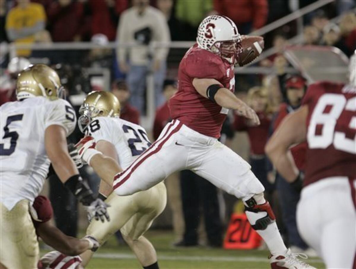 Stanford running back Toby Gerhart (7) scores a touchdown against Notre Dame in the third quarter of their NCAA college football game in Stanford, Calif., Saturday, Nov. 28, 2009. (AP Photo/Paul Sakuma)