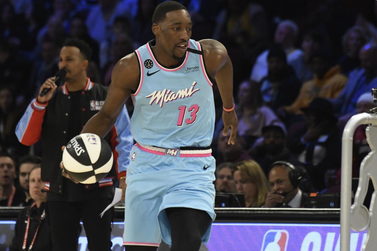 Heat center Bam Adebayo participates in NBA All-Star skills challenge last year.