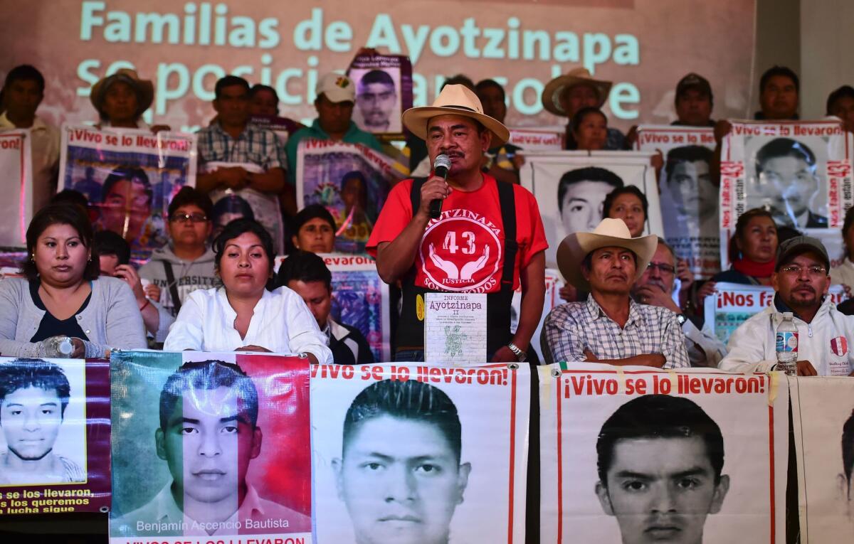 Felipe de la Cruz, father of one of 43 missing college students, speaks during a news conference in Mexico City on Monday.