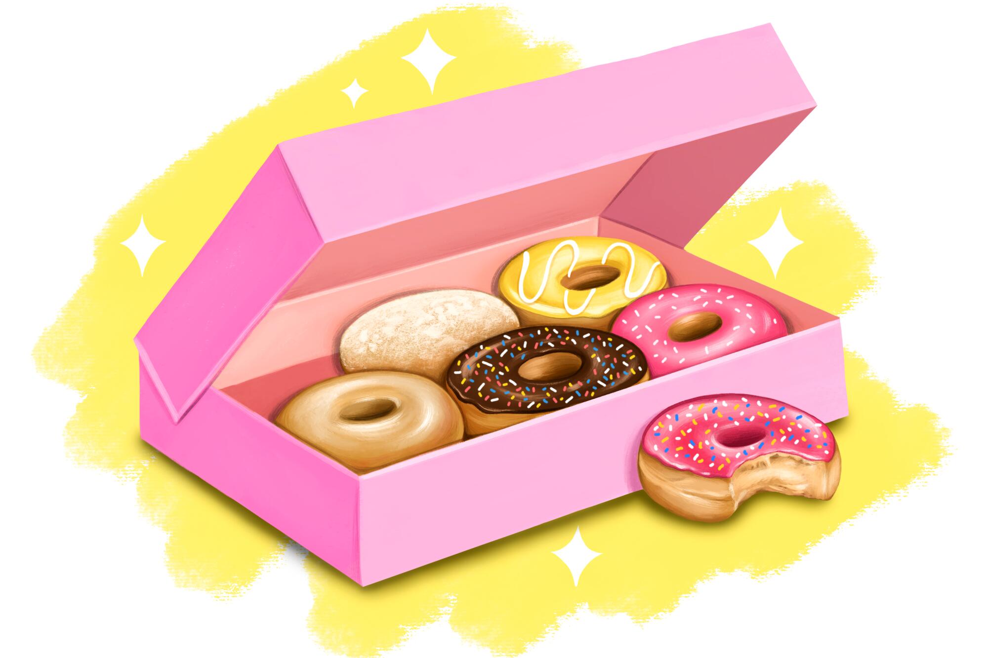 Illustration of a pink doughnut box.