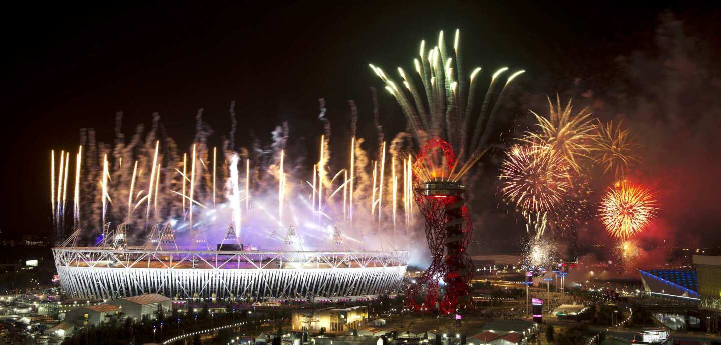 Fireworks explode over Olympic Stadium as the closing ceremony wraps up the London Olympics.
