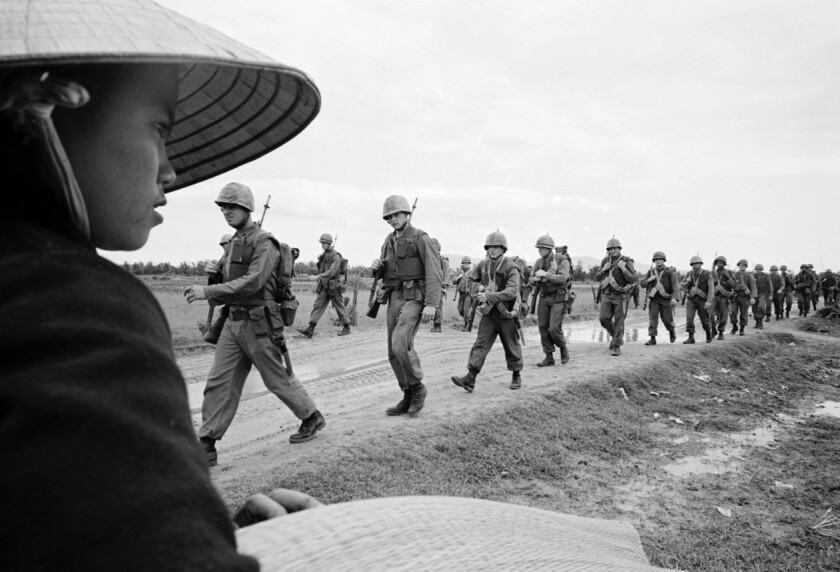 Marines marching in Da Nang, Vietnam.