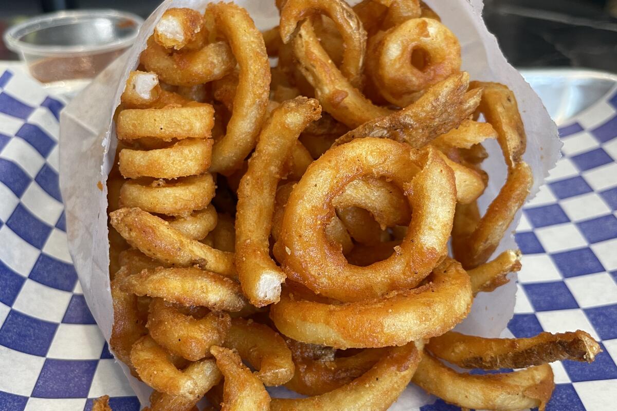 The curly fries from Trophies Burger Club in Fairfax.