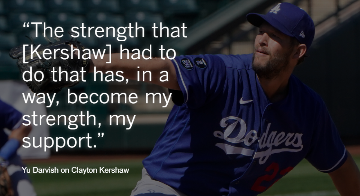 Meme featuring image of Clayton Kershaw and Yu Darvish quote crediting Kershaw for giving him strength.