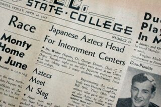 The front page of the April 10, 1942 issue of the San Diego State College student newspaper contained a story about the school's Japanese-Americans being sent to internment camps.