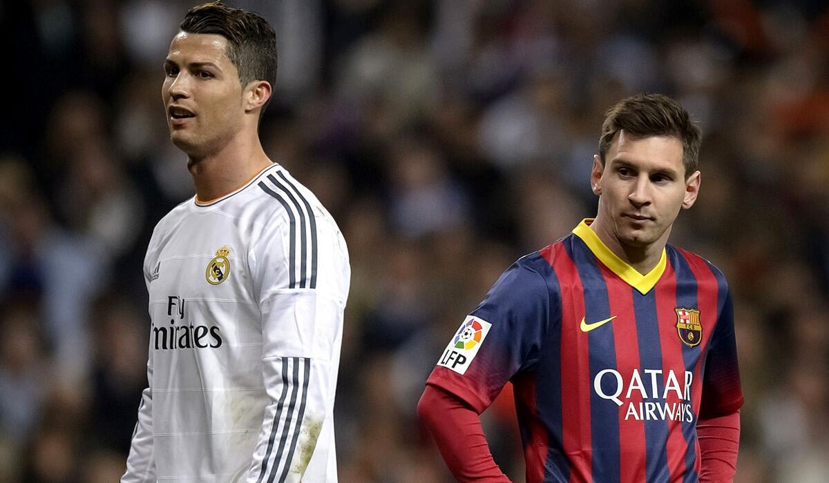 Portugal's Cristiano Ronaldo, left, and Argentina's Lionel Messi, shown during a Real Madrid-Barcelona game in Spanish league play, have each been FIFA's world player of the year. Neither has played in the World Cup championship match.