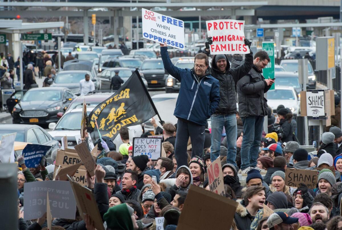 Protesters at New York's JFK airport.