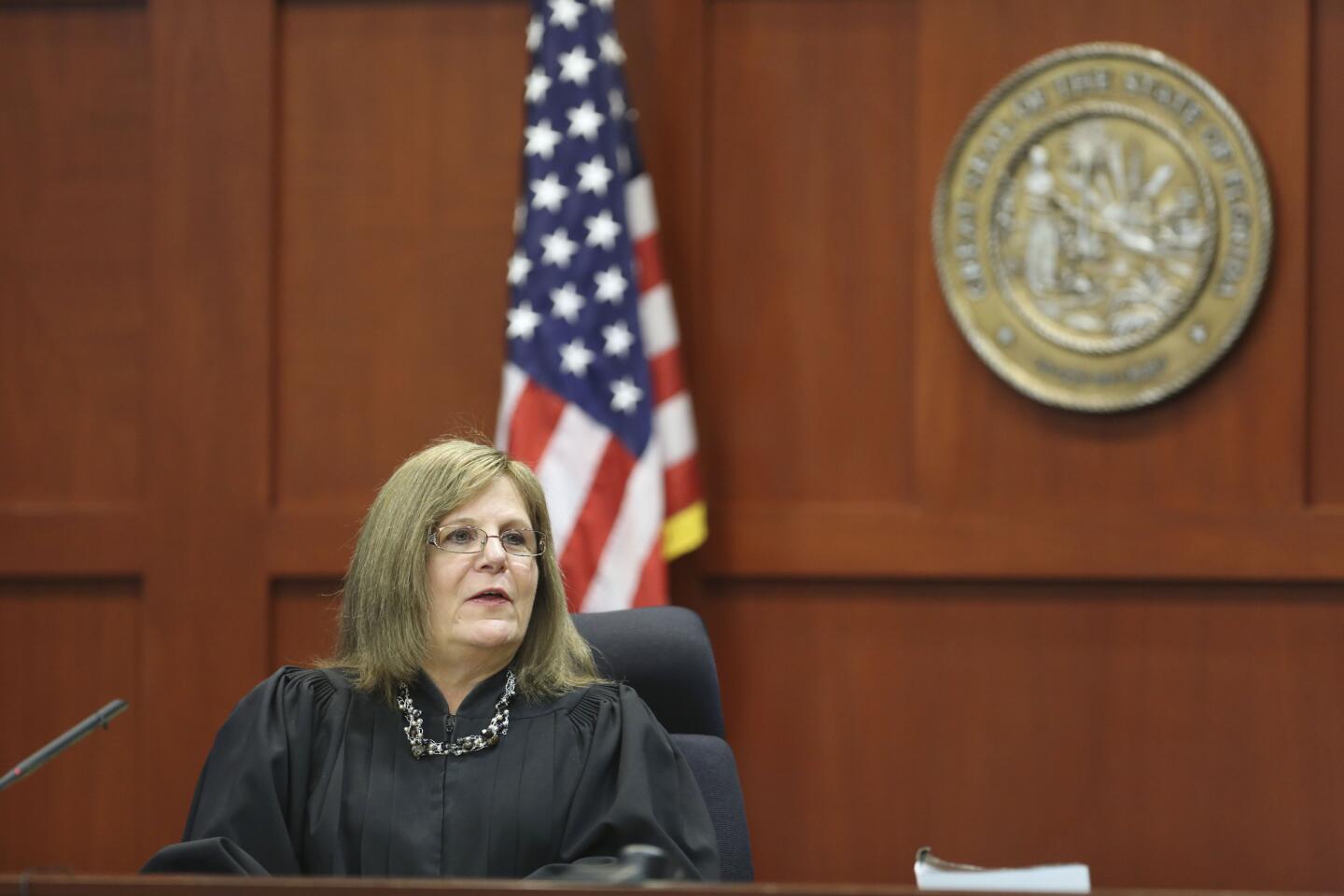 Judge Debra Nelson gives instructions to the jury at the end of the day during George Zimmerman's trial in Seminole circuit court in Sanford, Fla. Friday, July 5, 2013. Zimmerman has been charged with second-degree murder for the 2012 shooting death of Trayvon Martin. (Gary W. Green/Orlando Sentinel)