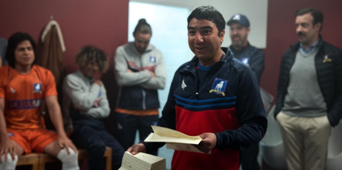  Assistant coach and closet tactical football genius Nate (Nick Mohammed) in a scene from "Ted Lasso."