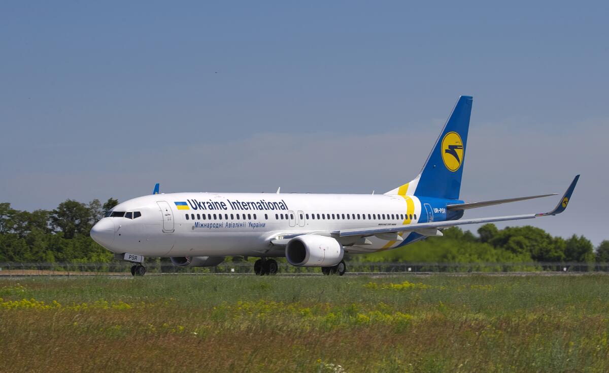 The Ukrainian Boeing 737-800 UR-PSR that crashed on the outskirts of Tehran is pictured in 2018.