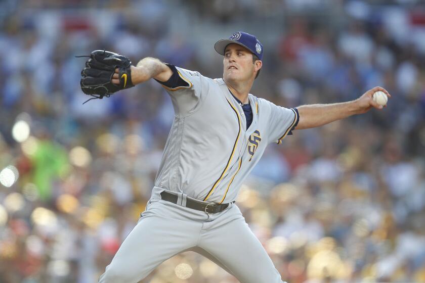 Padres left-hander Drew Pomeranz pitches in the fourth inning of the All-Star Game at Petco Park on July 12.