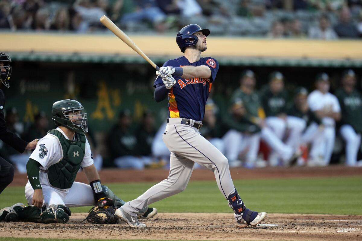 Kyle Tucker hits 3 HRs and drives in 4 runs as the Astros beat the  Athletics 6-4 - The San Diego Union-Tribune