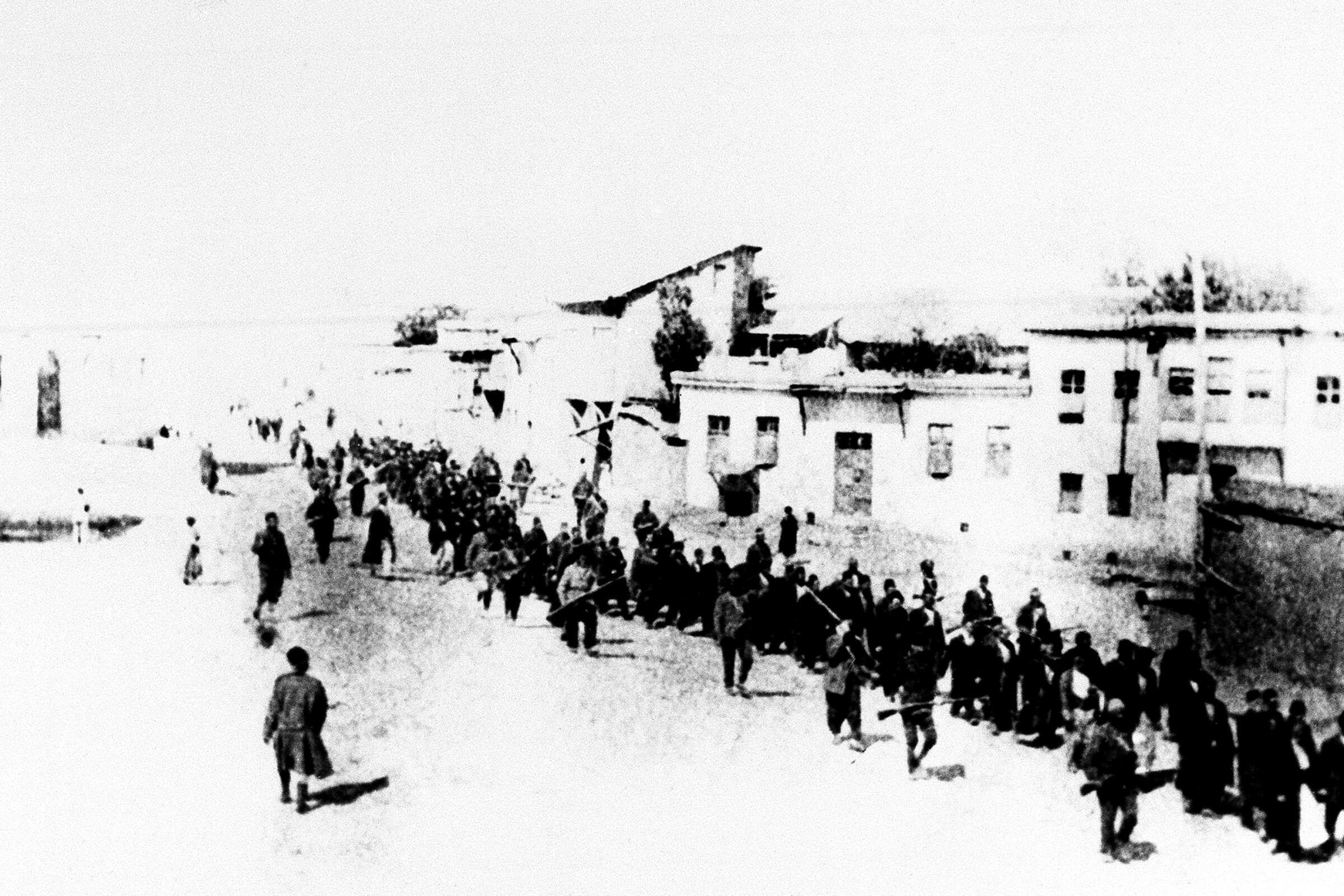 Armenians in the Ottoman Empire are led on a march in 1915.