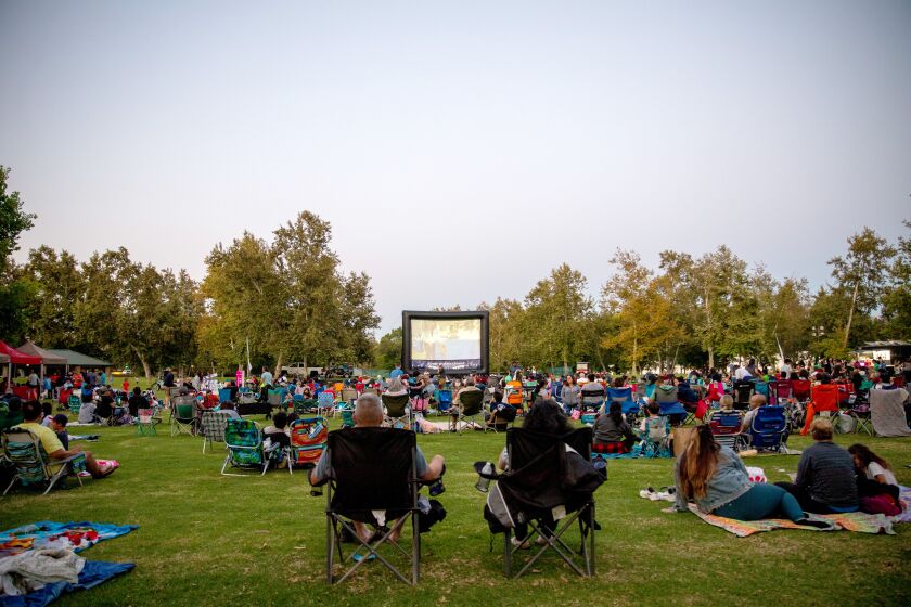 Movie-goers enjoying the screening of The Sandlot at Yorba Regional Park in 2021.