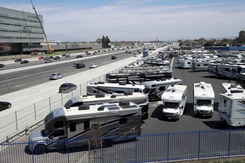 The Mike Thompson's RV center adjacent to the southbound 405 freeway in Fountain Valley. An ordinance was approved by a 3-2 vote at Fountain Valley City Council on Tuesday night that will allow freeway-oriented signs with a digital display to be put on properties of at least 1,100 linear feet in the Fountain Valley Crossings Specific Plan.
