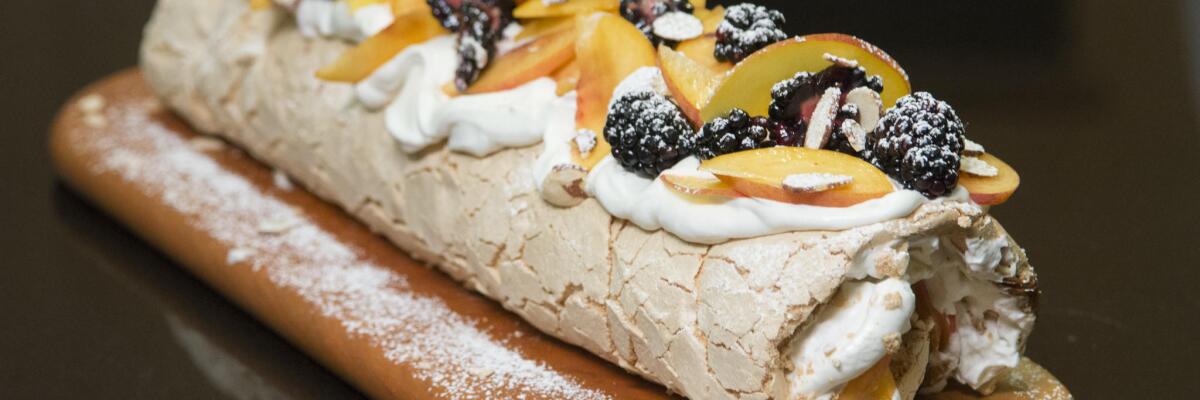 Rolled Pavlova With Peaches And Blackberries