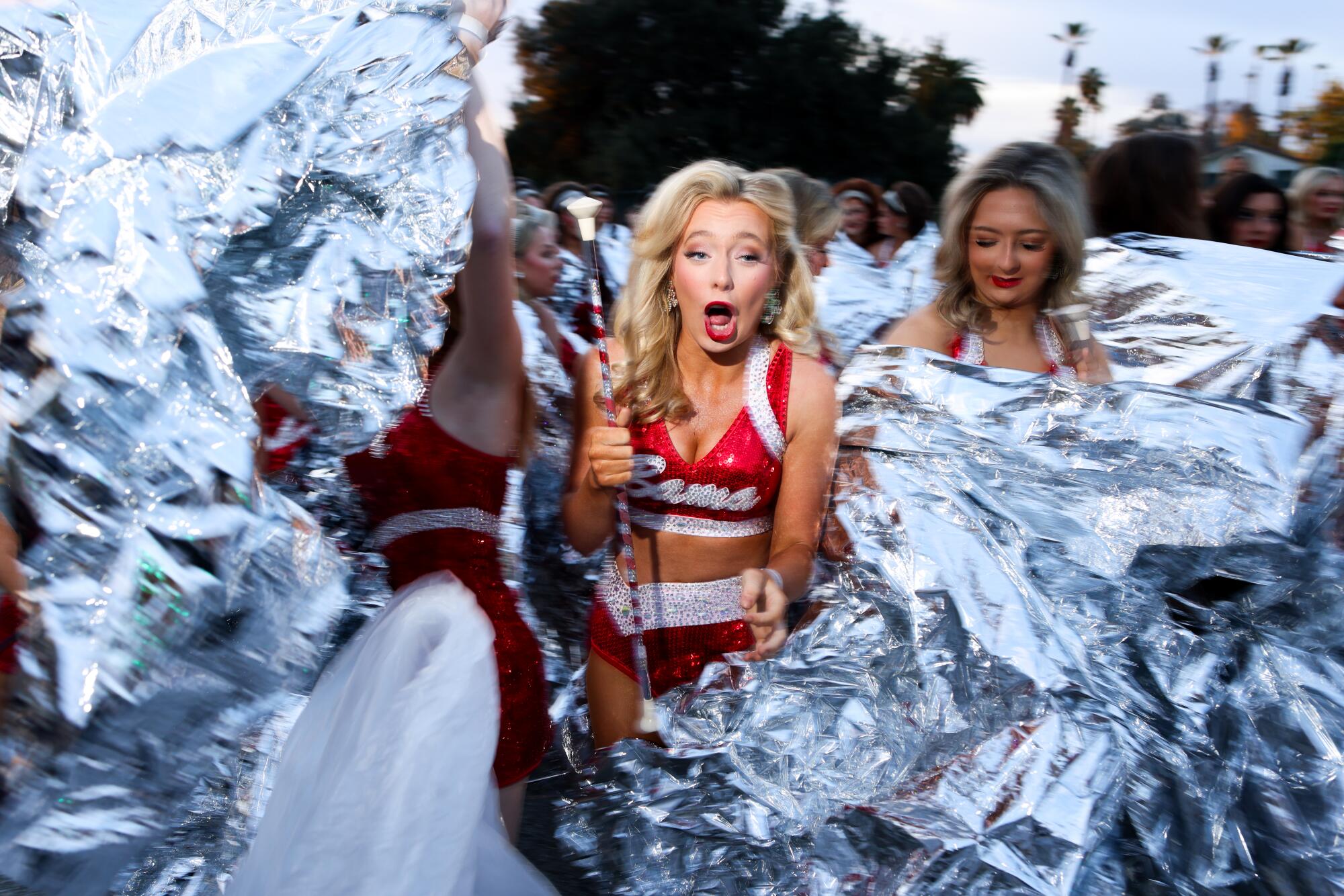 An Alabama Crimsonette caught in a swirl of Mylar.